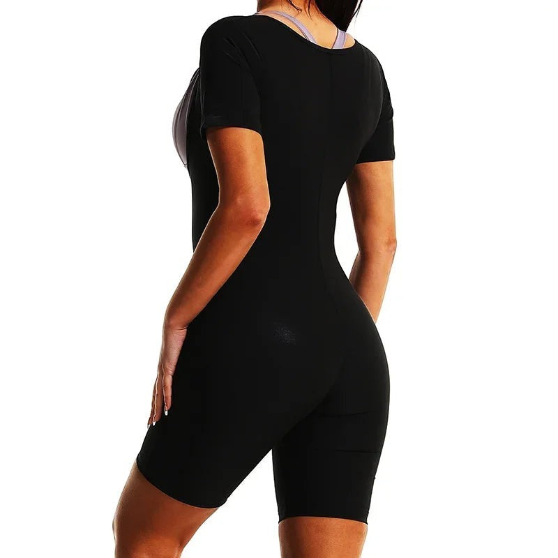 Combinaison sauna thermique noire NaRsKo pour femme, idéale pour le fitness et la sudation pendant l'entraînement.