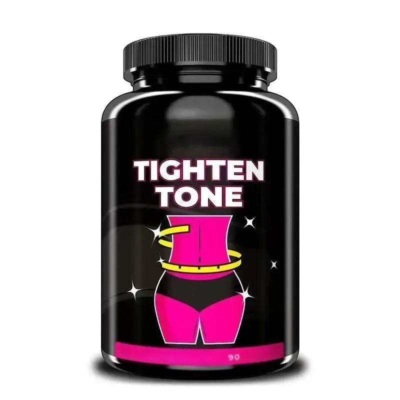Flacon de compléments alimentaires NaRsKo Tighten Tone noir avec illustration de silhouette pour la perte de poids